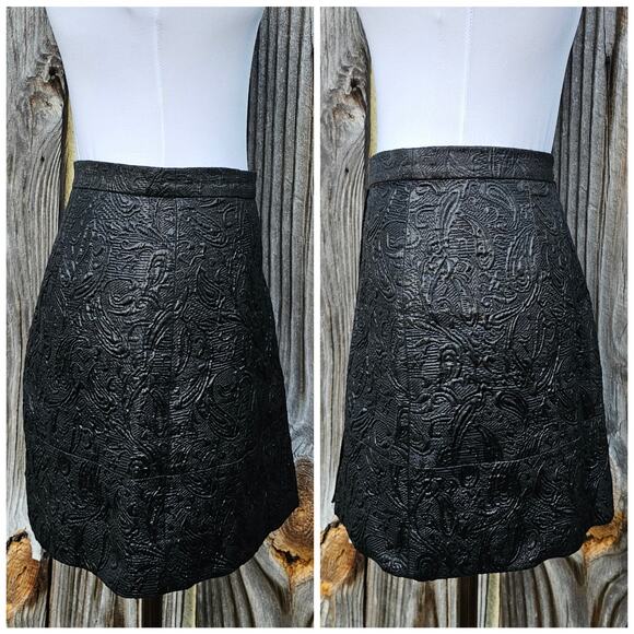 Matelasse Texture Mini Skirt Shiny Metallic Black J. Crew Size 10 Faux Wrap - Picture 2 of 9